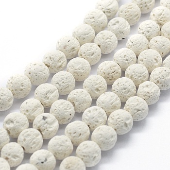 Natural Lava Rock Round Beads Strands, Round, White, 6mm, Hole: 1mm, about 64pcs/strand, 15.15 inch(38.5cm)