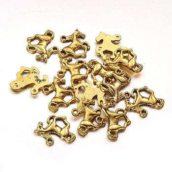 Tibetan Style Alloy Pendants, Horse, Antique Golden, Lead Free and Nickel Free and Cadmium Free, 15x20x2.5mm, Hole: 2mm