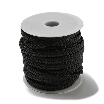 10M Flat Imitation Leather Braided Cord, for Pillow Clothing Decor, Black, 8x2.5mm, about 10.94 Yards(10m)/Roll