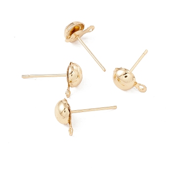 304 Stainless Steel Stud Earring Findings, with Horizontal Loop, Half Round, Golden, 9x6mm, Hole: 1mm, Pin: 0.7mm