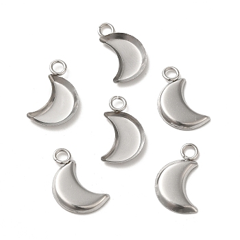 Tarnish Resistant 304 Stainless Steel Pendant Cabochon Settings, Plain Edge Bezel Cups, Moon, Stainless Steel Color, 16.5x9.5x1.4mm, Hole: 1.8mm, Tray: 12x6mm