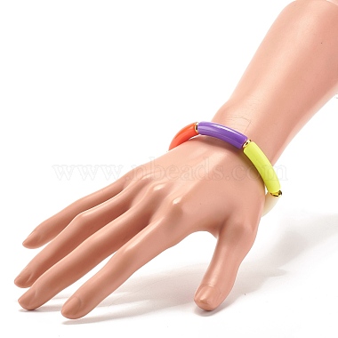 Bonbonfarbenes stämmiges Acryl-Armband mit gebogenen Rohrperlen für Mädchen und Frauen(BJEW-JB07297-03)-3