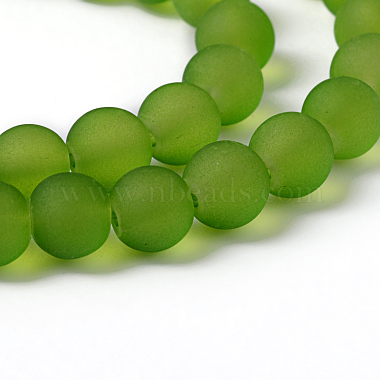 Lime Green Frosted Round Transparent Glass Bead Strands(X-GLAA-S031-8mm-34)-2
