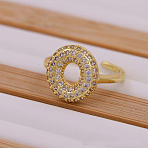 Brass Micro Pave Clear Cubic Zirconia Initial Cuff Rings, Golden, Letter O, Inner Diameter: Adjustable(FS-WGB210B-15)