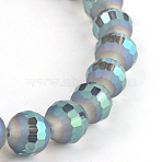 Faceted Round Electroplate Glass Bead Strands, Rainbow Plated, Medium Aquamarine, 9.5~10mm, Hole: 2mm, about 68~70pcs/strand, 60~62cm(EGLA-S130-10mm-04)