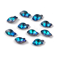 Electroplate Transparent Glass Pendants, Back Plated, Faceted, Fish Charms, Blue, 17x9x5.5~6mm, Hole: 1.2mm(GLAA-A008-09A)