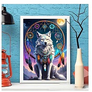 DIY Diamond Painting Stickers Kits For Kids, including Resin Rhinestone, Diamond Sticky Pen, Tray Plate, Glue Clay, Wolf, 400x300x0.2mm, Resin Rhinestone: 2.5x1mm, 20 color, 1bag/color, 20bags(DIY-G115-02A)