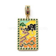 Brass Micro Pave Cubic Zirconia Pendants with Enamel, 
Rectangle, Colorful, 42x25x3mm, Hole: 9x6mm(KK-H458-04G-04)