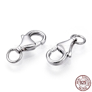 Rhodium Plated 925 Sterling Silver Lobster Claw Clasps, with Jump Ring, with 925 Stamp, Real Platinum Plated, 9x5.5x2.5mm, Hole: 2.2mm(STER-T004-82B-P)