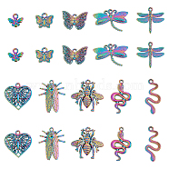 HOBBIESAY Animal Theme Alloy Pendant Sets, Butterfly & Bee & Dragonfly, Rainbow Color, 9.5~31x11~27.5x1.5~5.5mm, 20pcs/box(FIND-HY0001-46)