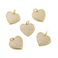 Heart Brass Micro Pave Cubic Zirconia Pendants, with Jump Rings, Cadmium Free & Nickel Free & Lead Free, Real 18K Gold Plated, Clear, 15x15x1.5mm, Hole: 3.4mm(KK-G419-23G-01)