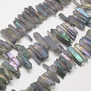 Irregular Strip Electroplated Natural Quartz Beads Strands, 15~40x6~10x6~12mm, Hole: 1~2mm, 15.7 inch(G-N0128-51)
