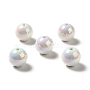 UV Plating Rainbow Iridescent Acrylic Beads, Round, White, 15~15.5x15.5~16mm, Hole: 2.7mm(PACR-D070-01F)