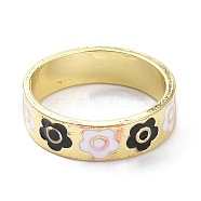 Alloy Enamel Finger Rings, Flower Pattern, Light Gold, Pink, 5.5mm, US Size 7 1/4(17.5mm)(RJEW-Z008-19LG)