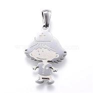 304 Stainless Steel Pendants, Nurse, Stainless Steel Color, 25.5x17.5x2mm, Hole: 3x6mm(STAS-G124-13P)