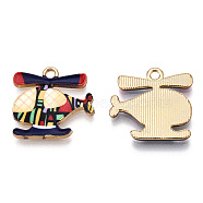 Printed Alloy Pendants, Cadmium Free & Nickel Free & Lead Free, Light Gold, Helicopter Charm, Dark Blue, 17.5x18.5x2mm, Hole: 1.8mm(PALLOY-T083-07-02)