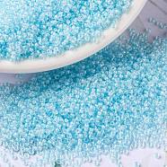 MIYUKI Round Rocailles Beads, Japanese Seed Beads, 15/0, (RR220) Aqua Mist Lined Crystal, 1.5mm, Hole: 0.7mm, about 5555pcs/10g(X-SEED-G009-RR0220)