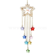 Wire Wrapped Natural Pearl Pendant Decorations, Glass Star Charms and Brass Findings Suncatcher Window Hanging Ornament, Star, 233mm, Hole: 10mm(HJEW-JM01256-04)
