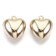 Brass Pendants, Nickel Free, Heart, Real 18K Gold Plated, 20~22x18x10mm, Hole: 2mm(KK-N232-90A-01-NF)