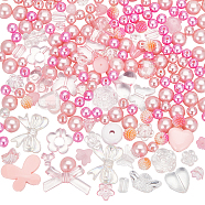 Nbeads DIY Jewelry Making Finding Kits, Including Resin & Imitation Pearl Acrylic Beads & Cabochons, Flower & Star & Heart & Round & Bowknot & Rectangle, Pearl Pink, 6~23x5.5~29x4~16mm, Hole: 1.5~4mm(DIY-NB0008-06)