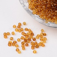 12/0 Glass Seed Beads, Transparent, Round, Sandy Brown, 2mm, Hole: 1mm, about 3100pcs/50g(X-SEED-A004-2mm-2C)