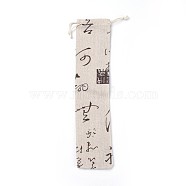 Cotton and Linen Cloth Packing Pouches, Drawstring Bags, Rectangle, Chinese Character Pattern, Beige, 26x6x0.2cm(ABAG-WH0018-A06)