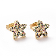 Colorful Cubic Zirconia Star Stud Earrings, Brass Jewelry for Women, Golden, 12x12.5mm, Pin: 0.7mm(EJEW-I280-01G)