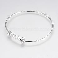 Adjustable Brass Bangles, Silver Color Plated, 2-1/2 inch(67mm)(BJEW-P148-03)