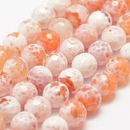 Faceted Natural Fire Crackle Agate Beads Strands, Round, Dyed & Heated, Orange, 8mm, Hole: 1mm, about 47pcs/strand, 14 inch(35.6cm)(X-G-F447-8mm-B03)