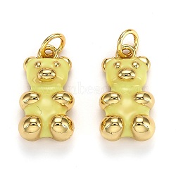 Real 18K Gold Plated Brass Pendants, with Enamel and Jump Rings, Long-Lasting Plated, Bear, Yellow, 17.5x9x5mm, Jump Ring: 5x1mm, 3mm Inner Diameter(KK-L206-001A-G)