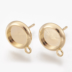 Brass Ear Stud Findings, with Loop, Real 18K Gold Plated, Tray: 8mm, 13.5x11mm, Hole: 2mm(X-KK-S345-021G)