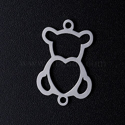 201 Stainless Steel Links connectors, Bear with Heart, Stainless Steel Color, 21x14x1mm, Hole: 1.5mm(STAS-T049-T645-1)