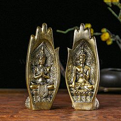Resin Carved Figurines, for Home Desktop Decoration, Palm with Buddha, Gold, 55x80x200mm(WG25491-02)