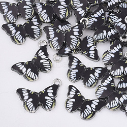 Printed Alloy Pendants, with Enamel, Butterfly, Platinum, Black, 13.5x20x2mm, Hole: 1.6mm(X-PALLOY-R111-18)
