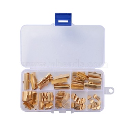 201 Stainless Steel Ribbon Crimp Ends, Golden, 7~10x7~25mm, Hole: 1x1~3mm, 70pcs/box(STAS-I152-21G)