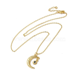 Golden Brass Crescent Moon Pendant Necklace with Rhinestone, Sun, 17.60 inch(44.7cm)(NJEW-Z015-01B-G)