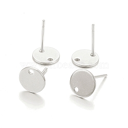 304 Stainless Steel Stud Earring Findings, with Loop, Flat Round, Silver, 12x12x1mm, Hole: 1.5mm, Pin: 0.8mm(STAS-P210-48S-02)