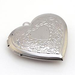 316 Stainless Steel Photo Locket Pendants, Heart Carved Pattern, Stainless Steel Color, 29x28x7mm, Hole: 2mm, Inner Measure: 21x18mm(STAS-S046-11)