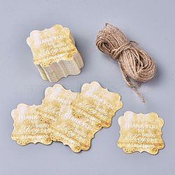 Floral Pattern Paper Gift Tags, Hang Tags, with Jute Twine, Square with Word Thank You for Being a Key Part of Our Lives, Gold, 5x5x0.05cm, Hole: 4mm, 50pcs/set(CDIS-K002-E08)