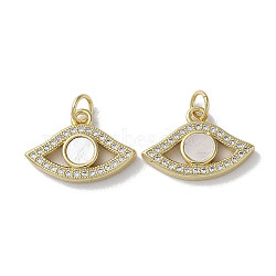 Brass Micro Pave Cubic Zirconia Charms, with Shell, Eye, Real 18K Gold Plated, 12.5x18x3mm, Hole: 3mm(KK-G485-33A-G)