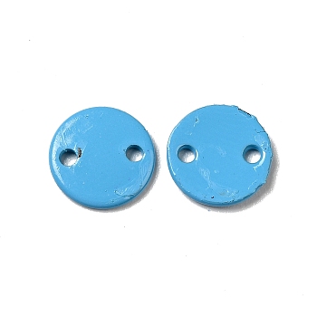 Spray Painted 201 Stainless Steel Connector Charms, Flat Round, Deep Sky Blue, 8x1mm, Hole: 1.2mm