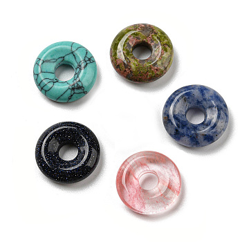 Natural & Synthetic Gemstone Pendants, Donut/Pi Disc Charms, 15~16x4~5mm, Hole: 4~5mm