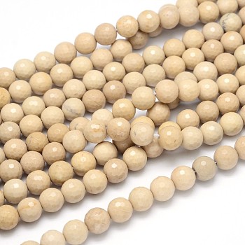 Natural Riverstone Round Bead Strands, Faceted, 6mm, Hole: 1mm, about 67pcs/strand, 16 inch
