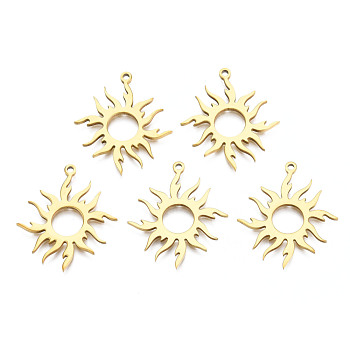 201 Stainless Steel Pendants, Sun, Real 18K Gold Plated, 28x24x1.5mm, Hole: 1.5mm