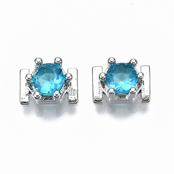 Brass Micro Pave Cubic Zirconia Cabochons, Fit Floating Locket Charms, Cadmium Free & Nickel Free & Lead Free, Hexagon, Light Sky Blue, 7.5x5x3.5mm