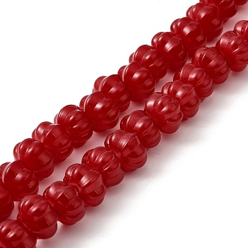 Opaque Normal Glass Beads, Pumpkin, Dark Red, 9x11x12mm, Hole: 1.2mm, about 74pcs/strand, 23.23 inch(59cm)