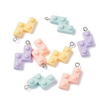 Opaque Resin Pendants, Jigsaw Charm, with Platinum Tone Iron Loops, Mixed Color, 23x12x5mm, Hole: 1.8mm