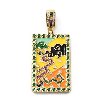 Brass Micro Pave Cubic Zirconia Pendants with Enamel, 
Rectangle, Colorful, 49x28x3mm, Hole: 6.5x3mm