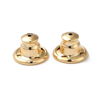 Rack Plating Brass Ear Nuts, Bullet Ear Nuts, Long-Lasting Plated, Real 14K Gold Plated, 10x7mm, Hole: 0.7mm