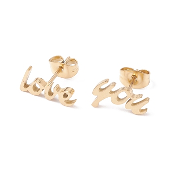 Word Love 304 Stainless Steel Stud Earrings for Women, Golden, 7x12mm, Pin: 0.7mm
